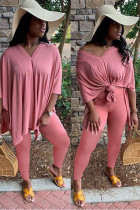 Pink OL Solid Short Sleeve Two Pieces