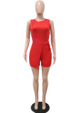 Pink Fashion Casual Patchwork bandage Hollow Solid Sleeveless O Neck Rompers