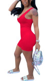 Red Fashion Sexy Solid Sleeveless Slip Rompers