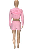 Pink Casual Patchwork Solid asymmetrical Zippered pencil Long Sleeve Two Pieces