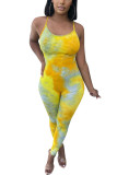 Yellow and pink Fashion street Tie-dyed Milk. Sleeveless Slip Jumpsuits