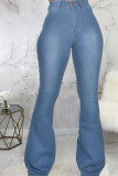 Голубые джинсовые брюки с застежкой-молнией Fly Mid Solid Wash Boot Cut Брюки Низ