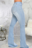 Calça jeans azul escuro com zíper Fly Mid Solid lavagem bota corte calças inferiores