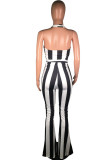 Apricot Fashion street Striped Backless Sleeveless V Neck Jumpsuits