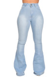 Light Blue Denim Zipper Fly Mid Solid washing Boot Cut Pants Bottoms