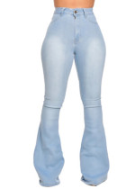Pantalones de mezclilla azul claro con cremallera y mosca de lavado sólido medio Corte bota Pantalones Bottoms