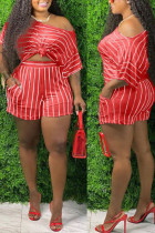 Red Fashion adulte Ma'am OL Striped Two Piece Suits Straight Short Sleeve Two Pieces