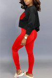 Röd mode vuxen Ma'am Street Print Tvådelad kostymer penna Långärmad Tvådelad