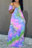 紫のミルク。 ファッション大人奥様ストリート キャップ スリーブ半袖 V ネック ペンシル ドレス床の長さネクタイと染料のドレス