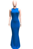 Синий Слегка приготовленное без рукавов О-образный вырез Swagger Однотонные платья длиной до пола