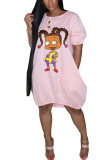 Черная мода для взрослых Ma'am Street с пузырьковыми рукавами и короткими рукавами с круглым вырезом, юбка-фонарь, платья длиной до колена с принтом