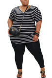 Black Milk Silk Fashion Active adult Ma'am Striped Two Piece Suits pencil Short Sleeve Two Pieces