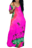 lila Milch. Mode für Erwachsene, Ma'am Street, Flügelärmel, kurze Ärmel, V-Ausschnitt, Bleistiftkleid, bodenlang, Tie-and-Dye-Kleider