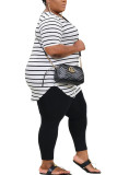 Черный молочный шелк Мода активный взрослый мэм полосатый костюм из двух частей карандаш с коротким рукавом из двух частей