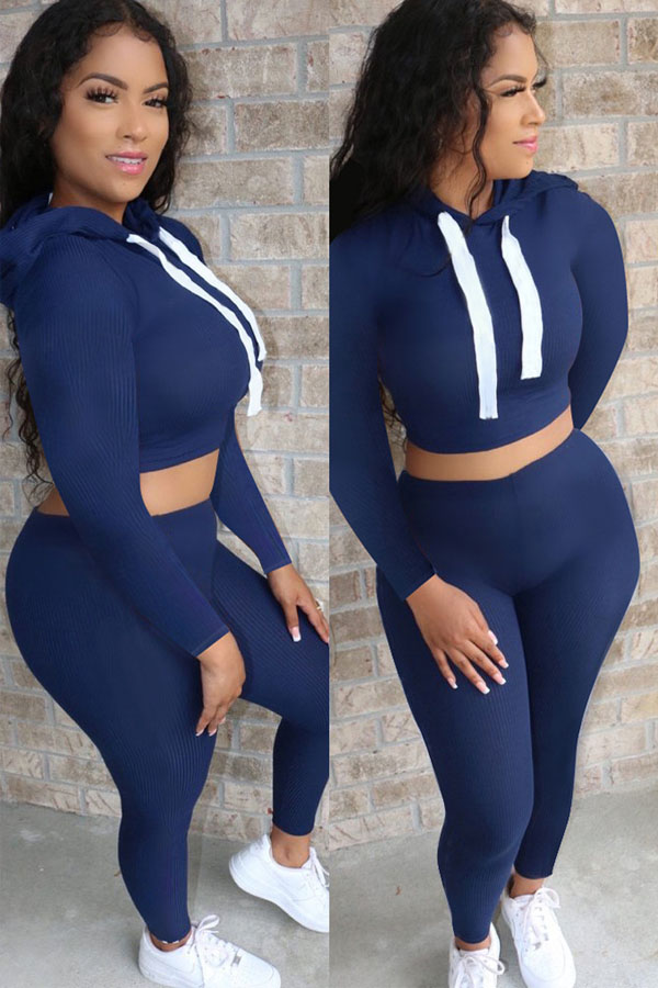 

Blue Casual Solid pencil Long Sleeve Two Pieces