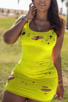 Желтый модный сексуальный взрослый черный оранжевый майка без рукавов скольжения хип-юбка мини лоскутное отверстие однотонные платья