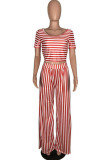 Green Milk Silk Fashion adult Ma'am Street Striped Solid Two Piece Suits Loose Short Sleeve Two Pieces