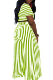 Green Fashion adulte Ma'am Street O Neck Striped Solid Two Piece Suits Stripe Plus Size