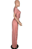 Green Milk Silk Fashion adult Ma'am Street Striped Solid Two Piece Suits Loose Short Sleeve Two Pieces