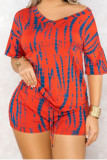 Blue Sexy Print pencil Half Sleeve Two Pieces