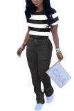 Blue Fashion Casual adulte Ma'am Striped Two Piece Suits Straight Short Sleeve Two Pieces