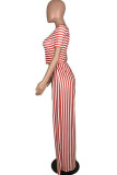 Gold Fashion adulto Ma'am Street O Neck Striped Solid Trajes de dos piezas Stripe Plus Size