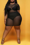 Black Sexy O Neck Solid perspective HOLLOWED OUT Hollow Out Plus Size