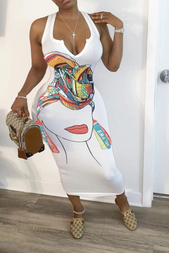 White OL V Neck Print Pattern Plus Size