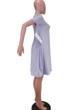 Светло-серые модные повседневные однотонные платья длиной до колена с короткими рукавами и v-образным вырезом для взрослых, мэм