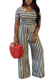 Gold Fashion adulte Ma'am Street O Neck Striped Solid Two Piece Suits Stripe Plus Size