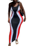 Black Fashion Sexy adult Ma'am Spaghetti Strap Sleeveless Slip Step Skirt Ankle-Length Print Patchwork Dresses