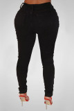 Schwarzer Jeans-Reißverschluss mit mittleren Pailletten-Diamanten Loch Bleistift-Hosen mit Reißverschluss