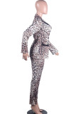 White Polyester Casual Print Two Piece Suits Straight Long Sleeve  Two-piece Pants Set