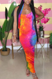 Темно-фиолетовый модный сексуальный взрослый мэм спагетти ремень без рукавов Slip Step юбка длиной до щиколотки платья с принтом