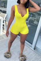 Yellow Fashion Sexy Solid Sleeveless V Neck Rompers