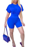 Светло-голубой модный повседневный однотонный костюм-двойка для взрослых «мэм» в стиле пэчворк, костюм-карандаш с коротким рукавом из двух предметов
