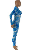 rozerood Casual Print Tie-dyed Blend jumpsuits met lange mouwen en V-hals