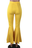 Pantalon vénitien jaune élastique avec braguette mi-haute solide
