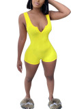 Yellow Fashion Sexy Solid Sleeveless V Neck Rompers