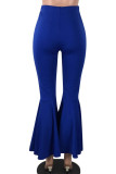 Pantalon bleu vénitien élastique avec braguette mi-haute solide