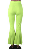 Флуоресцентно-зеленые венецианские эластичные однотонные брюки средней длины с вырезом на щиколотке