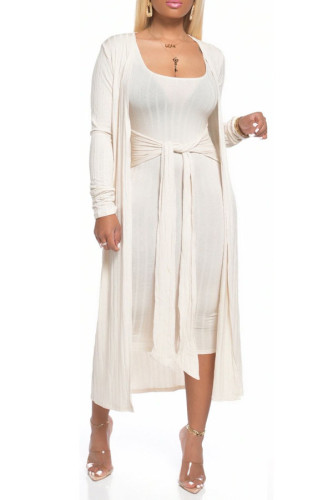 White Milk Silk Sexy Patchwork Solid Bandage pencil Long Sleeve Two Pieces