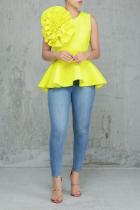 Gele Mode Mouwloze Gebloemde Normale Blouses & Shirts