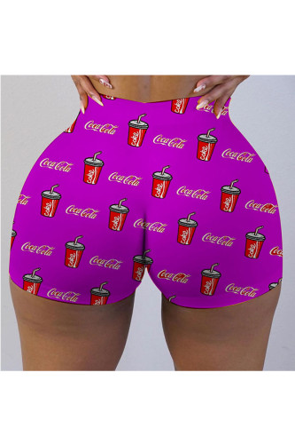 Pantalones cortos ajustados con estampado de media mosca elástica de seda de leche púrpura Bottoms