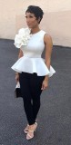 White Fashion Sleeveless Floral Regular Blouses & Shirts