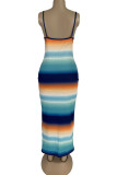 Hellblaue, sexy, erwachsene Ma'am-Spaghetti-Träger, ärmelloser Slip-Stufenrock, knöchellange Druckkleider