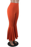 Pantalon orange vénitien élastique avec braguette mi-haute solide
