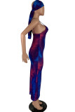 Светло-голубой модный сексуальный взрослый мэм спагетти ремень без рукавов Slip Step юбка длиной до щиколотки платья с принтом