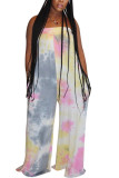 Blue Fashion Sexy Tie-dyed Sleeveless Wrapped Jumpsuits