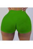 Pantalones cortos rectos sólidos elásticos altos verdes